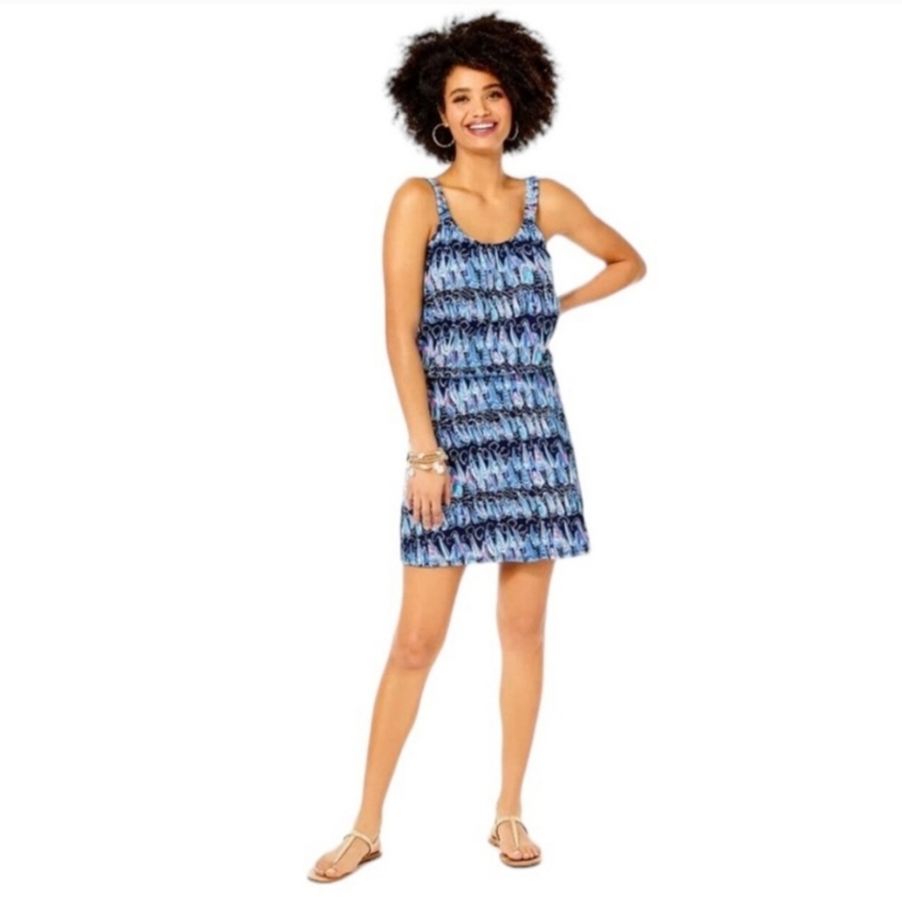 Lilly Pulitzer Navy and Light Blue Printed Mini Dress/Romper - Picture 4 of 11